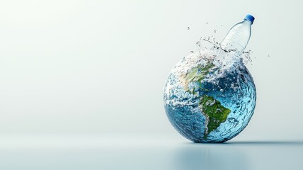 Canvas Print - A blue water bottle is shown on top of a globe