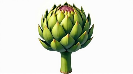 Wall Mural - A large green artichoke with a pink flower on top