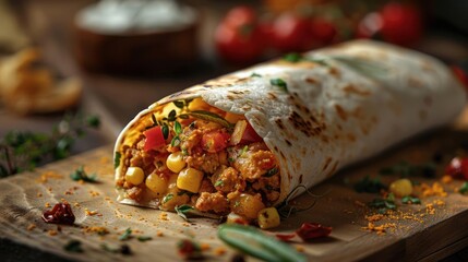 Canvas Print - A vibrant, gourmet burrito loaded with an assortment of colorful vegetables and spices,