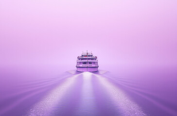 Sticker - Lavender Ferry Moving Across Pastel Lilac Waters: Serene Transit in Vector Art