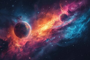 vibrant cinematic galaxy with planets and stars