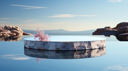 Wall Mural - An outdoor pool in a natural setting with reflections, plants, and mountains.