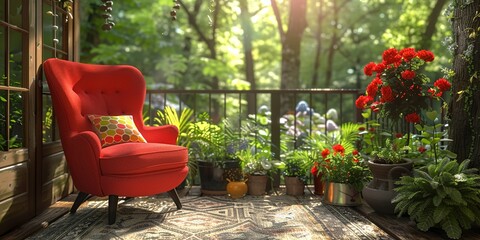 Canvas Print - red chair in the garden