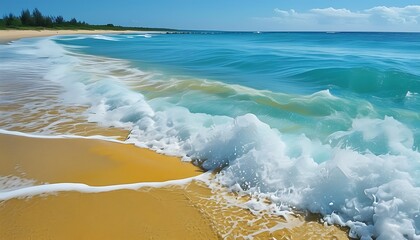 Wall Mural - The perfect combination of beautiful beaches and waves, blue sea water and yellow sand beaches makes people feel tranquil and relaxed.