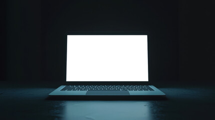 laptop mockup in a minimalistic style. an open laptop with a white blank screen stands in a black ro