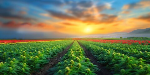 Poster - sunset over the field