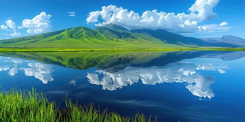 Poster - landscape with lake and mountains