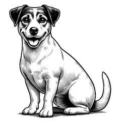 Hand drawn Cute Jack Russell dog in full-body, vector sketch isolated on white background.	