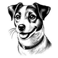 Hand drawn cute Jack Russell portrait, vector sketch isolated on white background.	