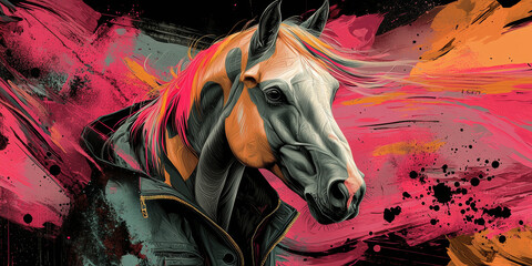 Poster - A horse's head in a colorful, abstract design.