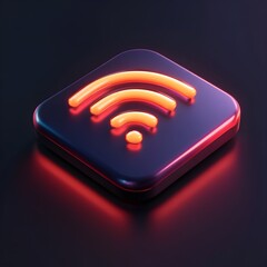 Sticker - 3D Neon Wifi Symbol on Black Background