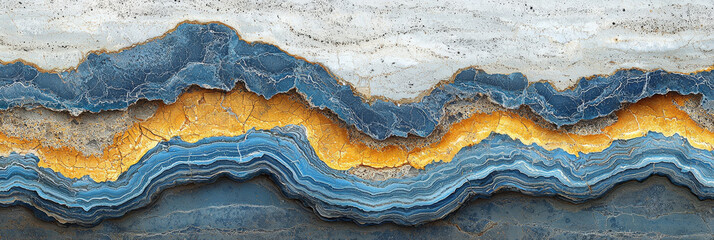 Poster - Abstract layers of blue, yellow and white stone.