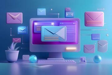 Wall Mural - computer screen with 3d email icons and objects