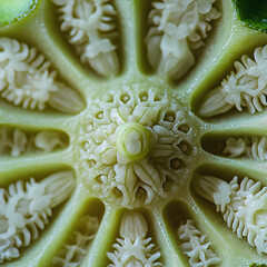 Wall Mural - Closeup of Green Okra Flower with Detailed Structure