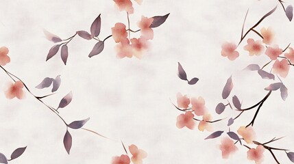 Sticker - Delicate Watercolor Floral Pattern: A delicate watercolor floral pattern featuring soft pink and peach blossoms with grey-green leaves on a light white background. 