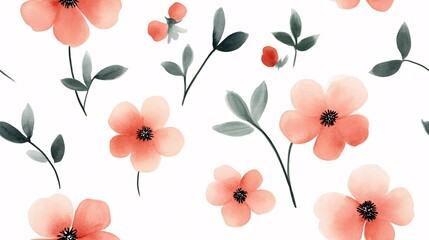 Wall Mural - seamless pattern Watercolor Coral Blooms