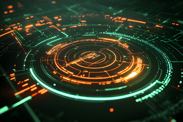 Abstract Futuristic Interface with Glowing Orange and Green Lines