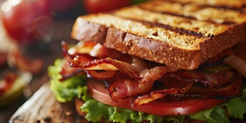 Poster - Detailed view of a BLT sandwich with selective focus.