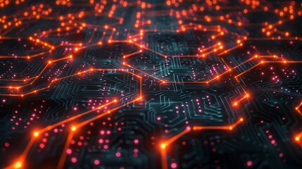 Wall Mural - Abstract Circuit Board with Glowing Lines