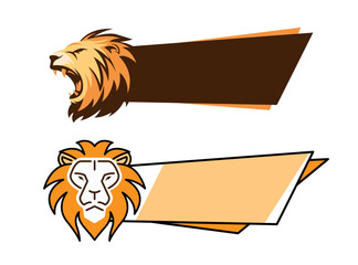 Head Lion label design. Sport team sign. Animal flat vector logo set