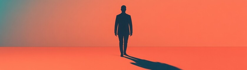 Wall Mural - silhouette of a person walking away from shadows, 3d illustration