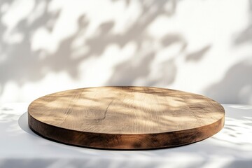 Wall Mural - Empty beautiful round wood table on white background , ai