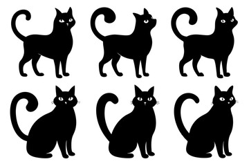 Wall Mural - Cat silhouette set, black silhouette cat full body, cat silhouette icon bundle