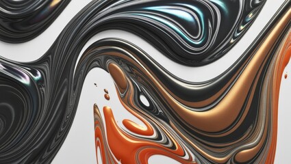 Wall Mural - Abstract liquid swirl art with black, gold, and white colors