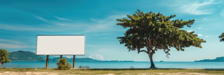 Sticker - Outdoor Billboard Mockup at a Lakeside for Promoting Brand Products and Services Aimed at Foot Traffic