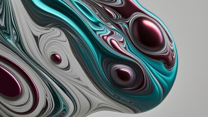 Wall Mural - Abstract swirling liquid metal texture with green, white, and red colors.