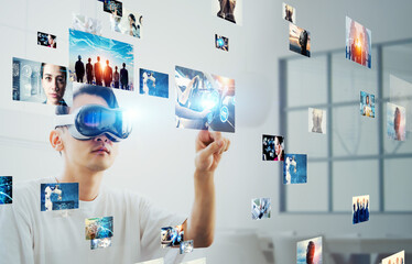 Wall Mural - vrゴーグルで3d映像を操作する男性