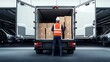 © Lalida - A delivery worker organizes boxes in the back of a cargo van at a loading dock, ensuring efficient logistics and safety.