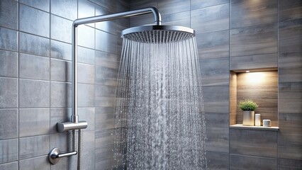 Fresh shower in modern bathroom with water drops splashing from faucet