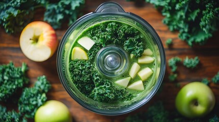 Wall Mural - Smoothie blender filled with kale, apple, and spinach, ready to blend for a healthy green drink