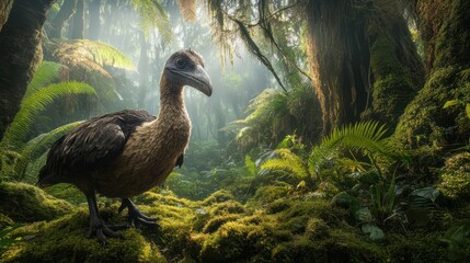 Wall Mural - Prehistoric Bird in Lush Rainforest