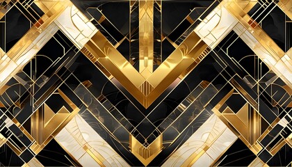 Wall Mural - Elegant Art Deco Geometric Pattern in Striking Gold and Black Tones