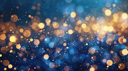 Wall Mural - Abstract blue and golden bokeh background with sparkling circles.