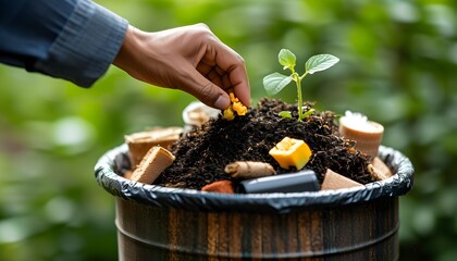 Sustainable composting of kitchen scraps, promoting environmentally friendly gardening and responsible waste recycling in nature