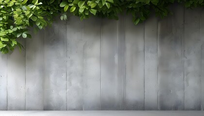 Wall Mural - Vibrant green leaves contrasting against a textured concrete wall with ample copy space