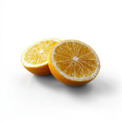 Wall Mural - Detailed close-up of a halved lemon, revealing the juicy pulp inside, set against a clean white background.