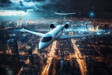 Poster - airplane over the city