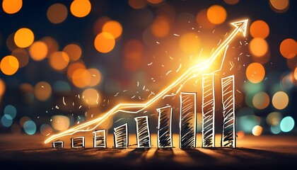 Artistic representation of an upward line graph with bokeh lights, symbolizing business growth and financial success