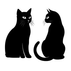 Wall Mural - Silhouettes of Sitting and Standing Cats in Black. Vector icon design. 