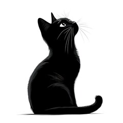 Sticker - Silhouette of a Black Cat Sitting. Vector illustration design.