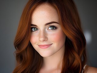 Beautiful Woman with Red Hair and Green Eyes