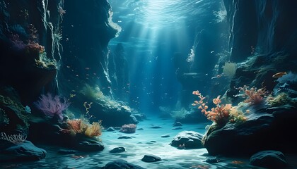 Enchanting Underwater Realm with Ethereal Light Reflections