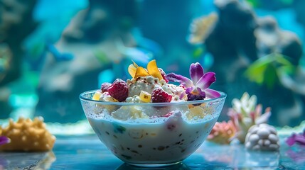 Wall Mural - Falooda bowl on an aquatic backdrop