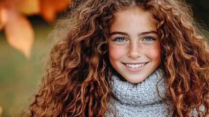 Portrait of a Happy Young Girl with Red Hair and Freckles