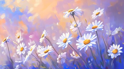 A serene field of daisies under a soft pastel sky, evoking peace and beauty in nature's vibrant colors.