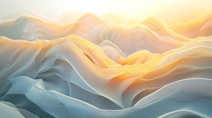 Wall Mural - Abstract digital landscape featuring smooth, undulating mountains in pastel shades, bathed in soft morning light. The image evokes a sense of tranquility and endless horizons, ideal for modern design